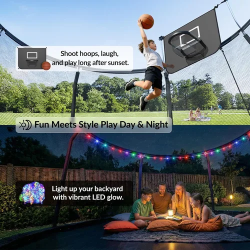 Miniatura 3 de ACWARM HOME Trampoline Outdoor 8FT 10FT 12FT 14FT 15FT 16FT Trampoline with Basketball Hoop and LED Lights, Recreational Trampolines for Kids and
