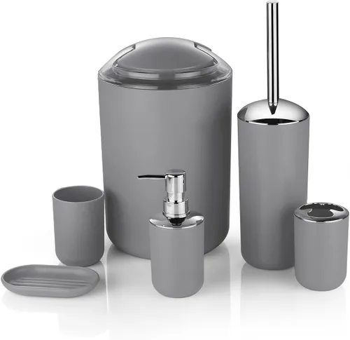 Miniatura 8 de Juego de accesorios de baño de 6 piezas, basura, soporte para cepillos de dientes, vaso para cepillos de dientes, dispensador de jabón, jabonera