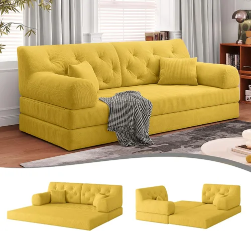 Miniatura 8 de Sofá cama convertible de 79 pulgadas con almohadas, sofá cama plegable de pana con marco de forma fija, sofá sin hueso para sala de estar