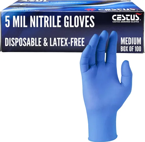 Cestus Guantes desechables de nitrilo de 5 mil, sin látex, resistentes a productos químicos, mecánicos, preparación de alimentos, tatuaje, limpieza,
