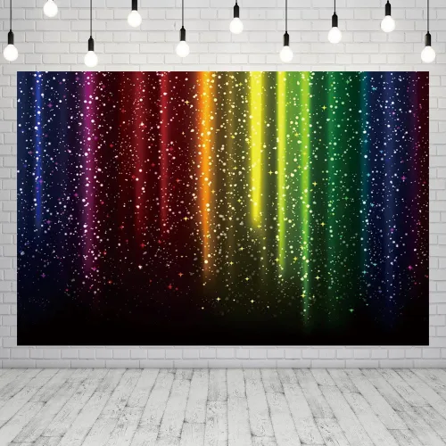 Miniatura 9 de Let's Glow - Telón de fondo de fiesta para fotografía, colorido arco iris con purpurina, fondo de neón salpicado, 10 x 8 pies, decoración de fiesta