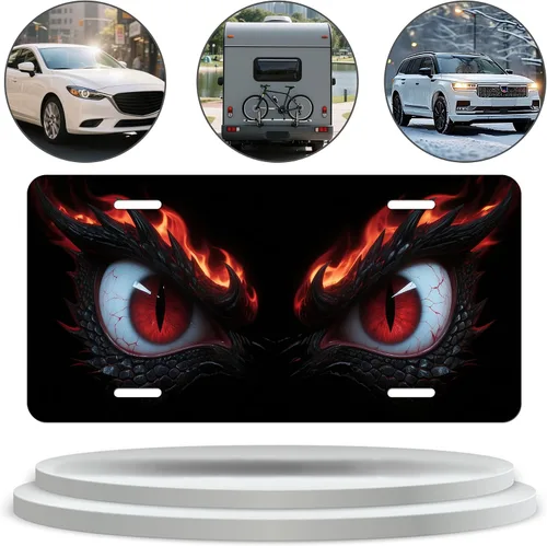 Miniatura 7 de Placa de matrícula con ojos de animales, placa decorativa personalizada de aluminio, etiqueta de fantasía con cubierta de 4 agujeros, accesorio