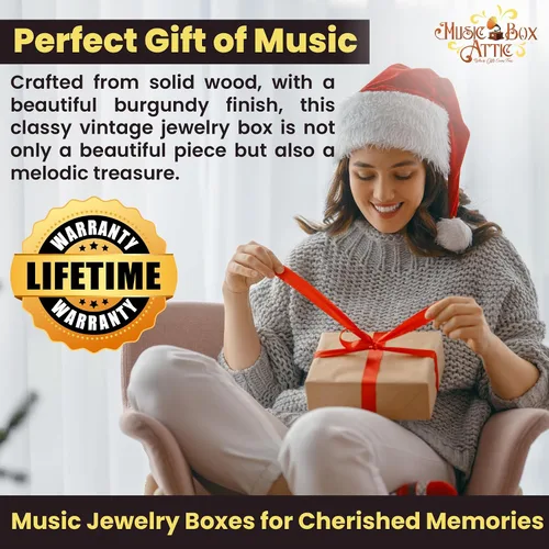 Miniatura 9 de Impresionante joyero musical biselado color burdeos con motivo floral artístico, muchas canciones para elegir, Madera