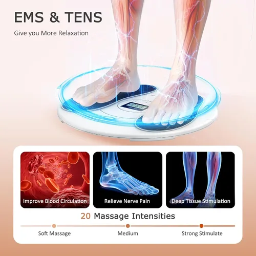 Miniatura 2 de KNQZE Masajeador de pies para aliviar el dolor de neuropatía - TENS + EMS, tecnología de doble pulso, 10 modos, 20 intensidades, control remoto