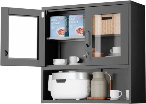 Miniatura 20 de VINGLI Armario de Pared para Garaje con Puertas con Cerradura y Estante Ajustable, Gabinete de Pared de Metal, Gabinete de Almacenamiento Superior
