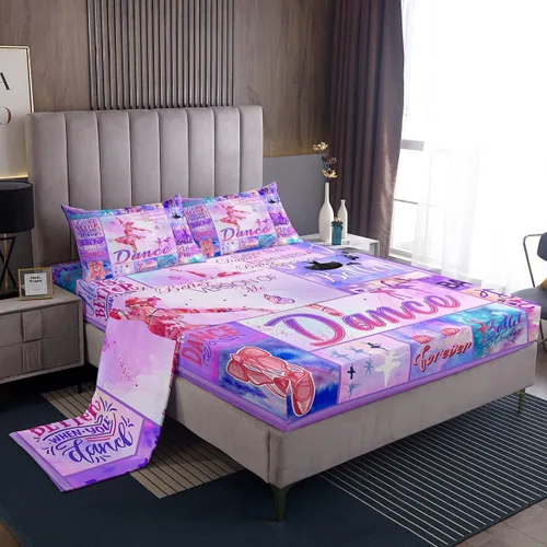 Miniatura 11 de Erosebridal Juego de sábanas para niñas de baile, tamaño individual, sábanas de ballet con purpurina para niños, adolescentes, jóvenes, juego