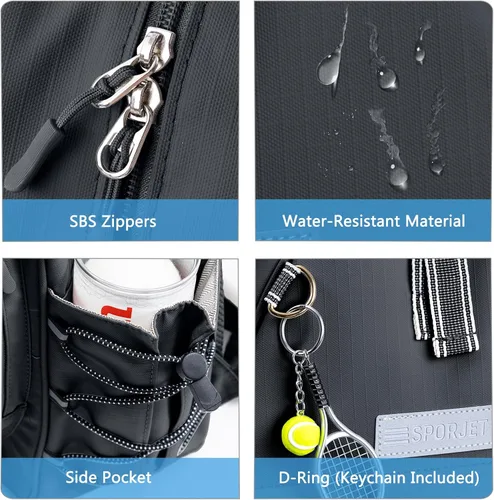 Miniatura 7 de Mochila de Tenis con Soporte para 2 Raquetas, Bolsa de Raqueta de Tenis de Cuero PU Resistente al Agua para Mujeres y Hombres, Mochila Deportiva