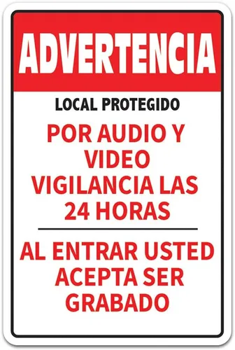 Local Protegido por Cámara 24H LOCALES Protegidos Por Audio Y Video 24H Cámaras De Vigilancia Con Letrero | Altura DE 9"| Señal De Advertencia De