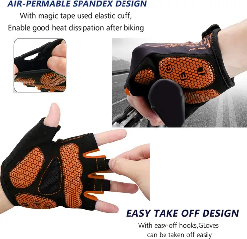 Miniatura 5 de MOREOK - Guantes para bicicleta de montaña (MTB) y ciclismo de descenso (DH), para hombres, de medio dedo, con almohadilla de gel que absorbe