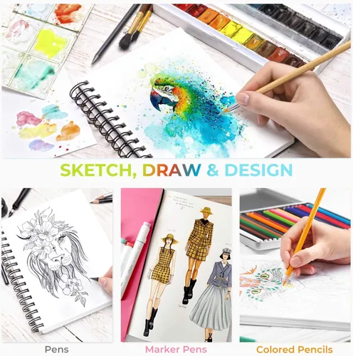 Miniatura 5 de Ohuhu Mix Media Pad, cuaderno de bocetos de arte mixto de 7 x 10 pulgadas, papel pesado de 120 lb/200 GSM, 62 hojas/124 páginas, cuaderno de papel
