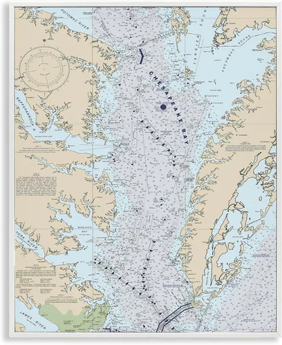 Miniatura 10 de Stupell Industries Chesapeake Bay - Mapa de flujo de agua de la bahía cartografía costera, diseñada por Daphne Polselli, placa de pared, 13 x 19