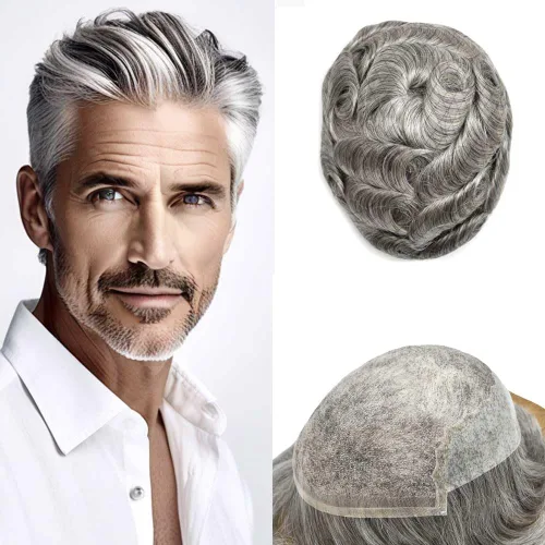 Miniatura 52 de Mens Toupee Human Hair Replacement System Swiss Lace Toupee For Men Hair Piece Protesis Capilar Mens Hairpiece 5X7#1 Jet Black 120% Density