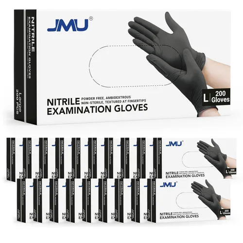 Miniatura 45 de JMU Guantes negros de nitrilo a granel mediano, caja de 1200, 3.5 mil, sin látex sin polvo