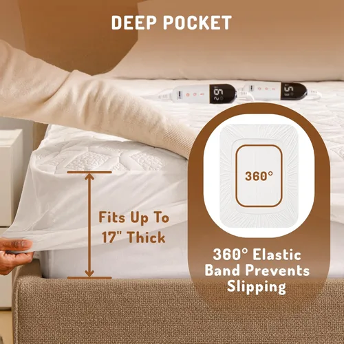 Miniatura 8 de Degrees of Comfort - Cubrecolchón térmico California King, calentador de cama eléctrico con dos controladores, 6 niveles de calefacción, apagado