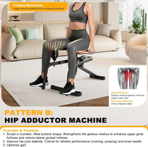 Miniatura 6 de Máquina abductora y aductora de cadera 2 en 1, equipo compacto de gimnasio en casa para muslo interno y externo, entrenamiento de glúteos
