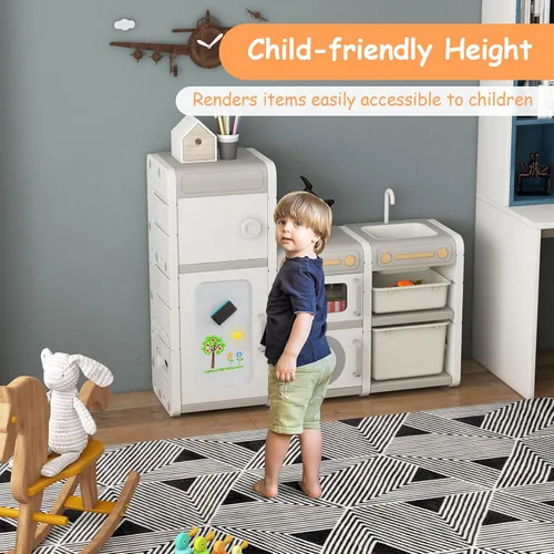Miniatura 2 de Costzon Organizador de almacenamiento de juguetes para niños, estante multiuso Montessori para juguetes con cajones extraíbles, pizarra blanca