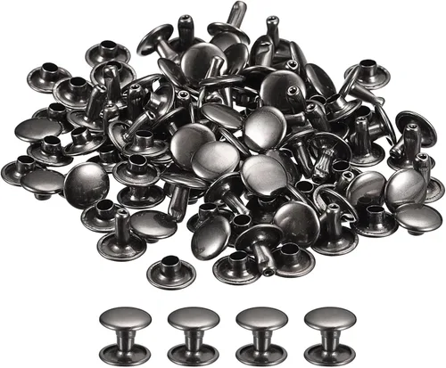 Miniatura 8 de uxcell 100 juegos de remaches de cuero, remaches de doble tapa de 0.236 x 0.315 pulgadas, remaches de metal para reparación de cuero, manualidades
