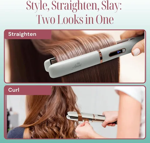 Miniatura 3 de Asani Plancha plana 2 en 1 para alisar y rizar el cabello, tecnología de iones negativos, revestimiento de cerámica antiencrespamiento, 5 ajustes