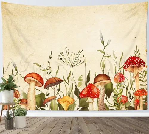 Miniatura 17 de WEENEO Tapiz de pared de bosque de hongos, acuarela, abstracto, hippie, hongos, plantas, tapices de pared, tapiz botánico natural, tapiz para colgar
