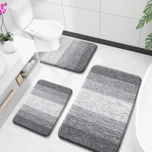 Miniatura 55 de OLANLY Juego de alfombras de baño de 3 piezas, alfombras de baño de microfibra suave y absorbente y alfombra de inodoro de contorno en forma de U
