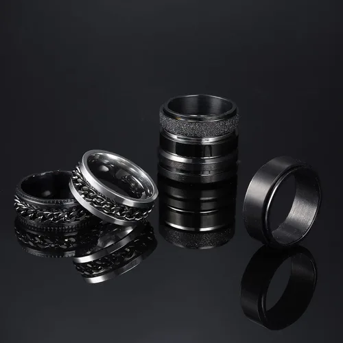 Miniatura 4 de SAILIMUE 6 anillos giratorios negros de 0.2360.315 pulgadas para hombres y mujeres, de acero inoxidable, para aliviar la ansiedad y el estrés
