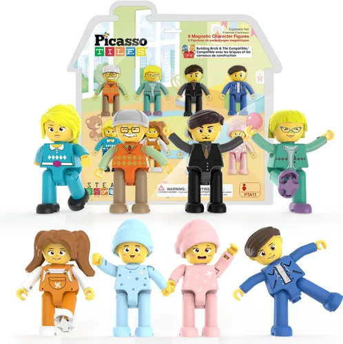 Miniatura 9 de PicassoTiles - Juego de figuras magnéticas de 15 piezas con personajes giratorios, juguetes para niños, juego de expansión para bloques