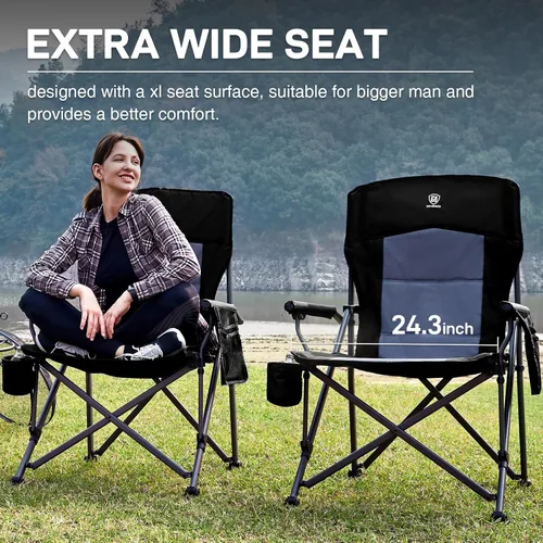 Miniatura 6 de EVER ADVANCED Silla de camping plegable de gran tamaño para adultos, silla de césped resistente con bolsillos laterales, silla cuádruple plegable