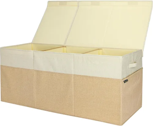 Miniatura 16 de BALEINE Contenedores de almacenamiento de tela extra grandes con tapa, cajas de almacenamiento plegables cestas con divisor para organización