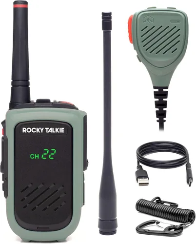Miniatura 6 de Rocky Talkie Expedition Radio de 5 Vatios con Micrófono de Mano Impermeable - Radio GMRS con Impermeabilización IP67, Walkie Talkie de Largo