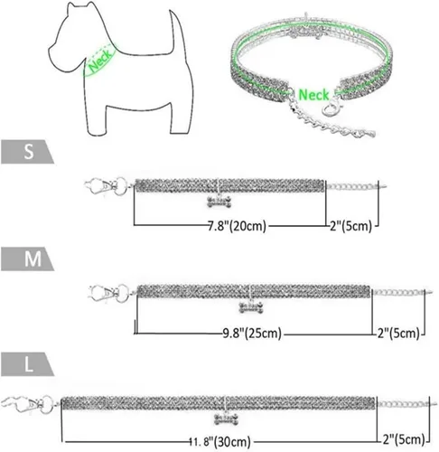 Miniatura 5 de Collar para perros, collar de gato, bonito y moderno con cristales brillantes de hueso, 3 filas de diamantes de imitación para mascotas, joya