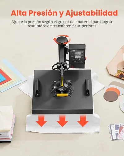 Miniatura 5 de VEVOR - Máquina de prensa de calor 2 en 1 para camisetas y gorras, máquina de prensa de camiseta digital profesional de 15 x 15 pulgadas con retorno