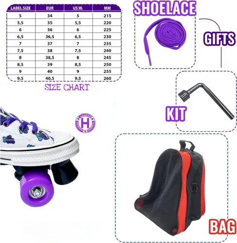 Miniatura 2 de Women's Roller Skates - Ladies Canvas Roller Skates for Women Fruit Pattern Theme Design - Four Wheel High Top Sneaker Style (Grape, 9.5#)