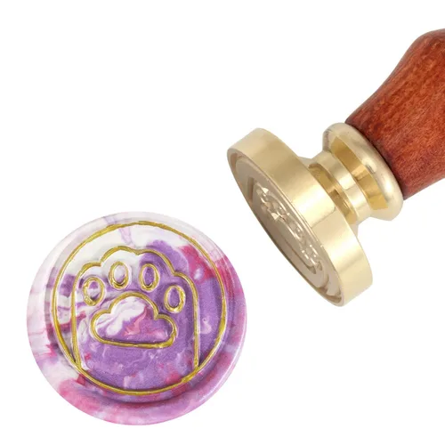 Miniatura 4 de Yoption - Sello de cera de pata de gato, sello de sellado de mango de madera vintage con cabeza de latón para invitaciones de boda
