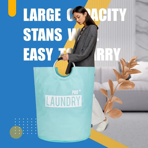 Miniatura 2 de Caroeas Cesta de lavandería súper grande de 150 litros Pro, cesta de lavandería impermeable, cesta de ropa de pie bien, bolsa de lavandería con asas
