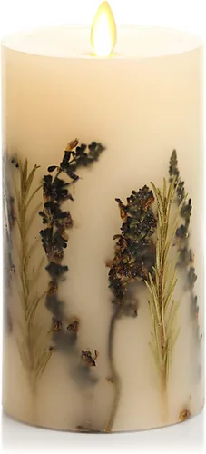 Miniatura 8 de Luminara Vela de pilar de llama artificial realista con inclusión de lavanda y romero - Luces LED de llama móvil a pilas - Listo para control remoto