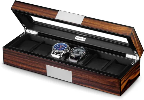 Miniatura 7 de Caja de 6 relojes Organizador de reloj para hombre Caja de almacenamiento de reloj grande Caja de almacenamiento de madera 6 relojes vitrina