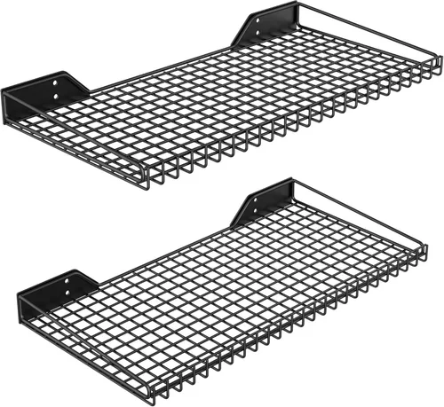 Ultrawall Estante de almacenamiento montado en la pared para garaje, paquete de 2 estantes de metal, estantes organizadores de pared de alta Negro