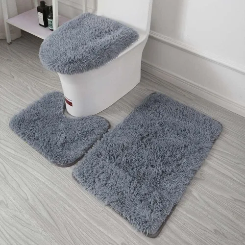 Miniatura 18 de Juego de 3 tapetes de baño para baño, suaves, antideslizantes, suaves, en forma de U, tapete para inodoro, tapete de baño y tapa de inodoro