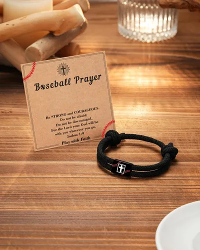 Miniatura 5 de Tarsus Regalos de béisbol/fútbol/fútbol para niños, pulsera trenzada de cruz de fe, regalos de cumpleaños de Navidad para niños y hombres