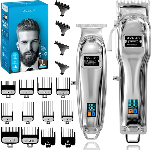 OVLUX Cortadora de pelo profesional inalámbrica para hombres, recortadora de barba recargable de metal, recortadora de barbero, regalo ideal para