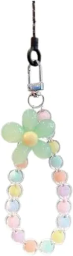 Miniatura 2 de Colorful Flower Daisy Transparent Beaded Phone Charm Y2K Cute Phone Strap Pink Yellow Green Daisy Lanyard Jewelry Keychain Charm for Women Verde