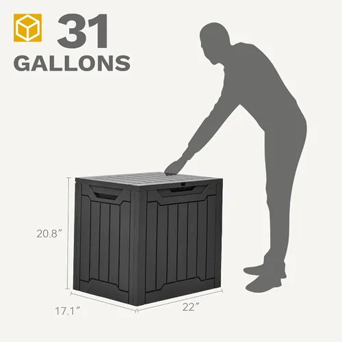 Miniatura 8 de DWVO Caja de almacenamiento exterior de 30 galones, contenedor de almacenamiento exterior con cerradura para herramientas de jardinería, cojines