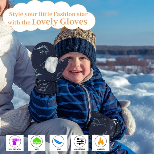Miniatura 2 de Manoplas con forro polar para bebés, niños y niñas, guantes de invierno para niños pequeños, paquete de 2 pares