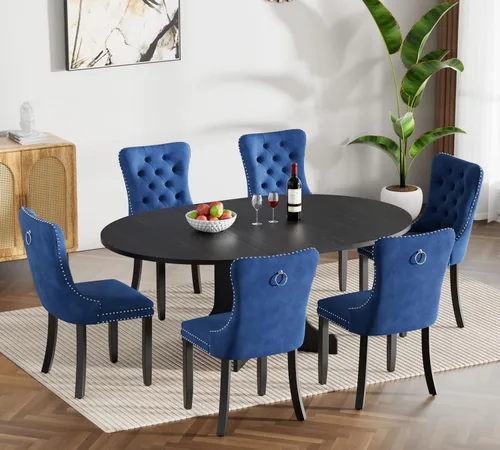 Miniatura 100 de Juego de mesa de comedor de mármol sintético blanco para 6 personas, juego de mesa de comedor extensible de 7 piezas de 63 a 78.74 pulgadas con 6