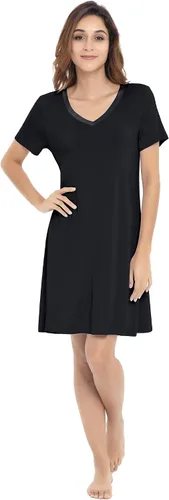 Miniatura 4 de NACHILA Camisones de viscosa para mujer, hechos de bambú, suaves camisas de dormir de manga corta, ropa de dormir suelta