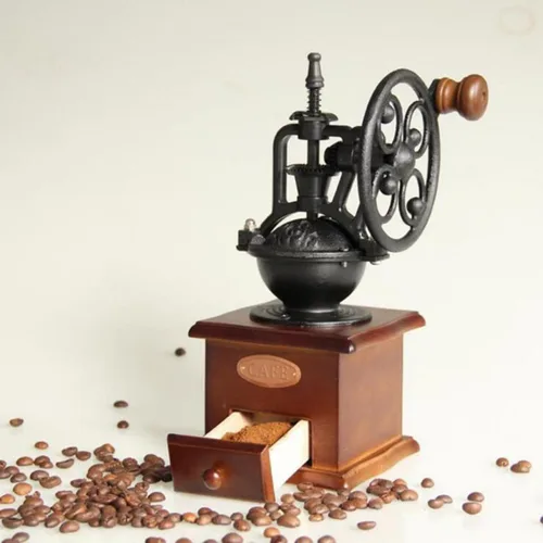 Miniatura 5 de Molinillo de café de manivela vintage, molino de madera clásico, molinillo de frijoles manual para café casero con práctico mango de ahorro