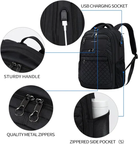 Miniatura 3 de KROSER Mochila de viaje para laptop, Acolchado, negro, 17 pulg., Moderno