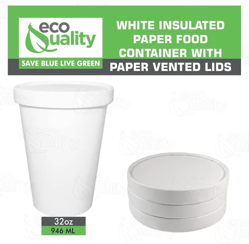 Miniatura 7 de EcoQuality Recipientes desechables de papel blanco para sopa de 32 onzas con tapas, paquete de 100