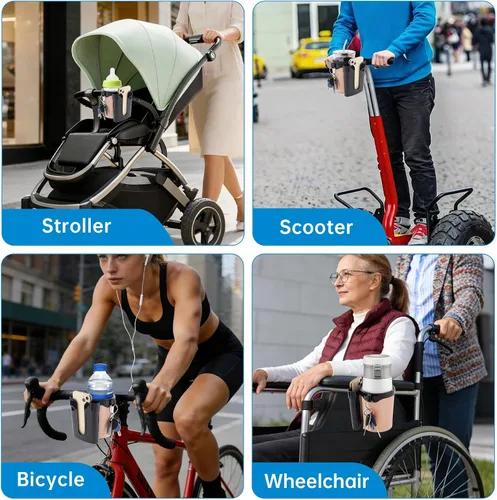 Miniatura 5 de Portavasos para bicicleta 3 en 1 con gancho para llaves de teléfono celular, soporte universal para botella de agua para caminante/silla de Beige