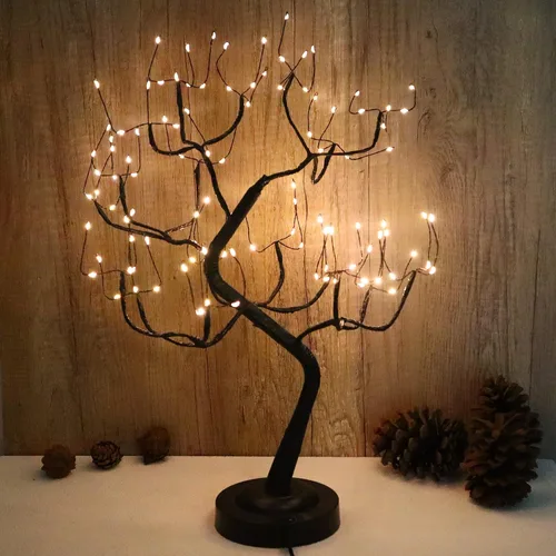 Miniatura 7 de 108 luces LED para árbol de mesa, 20 pulgadas, lámpara artificial de árbol bonsái parpadeante con 8 modos de iluminación y temporizador, decoración